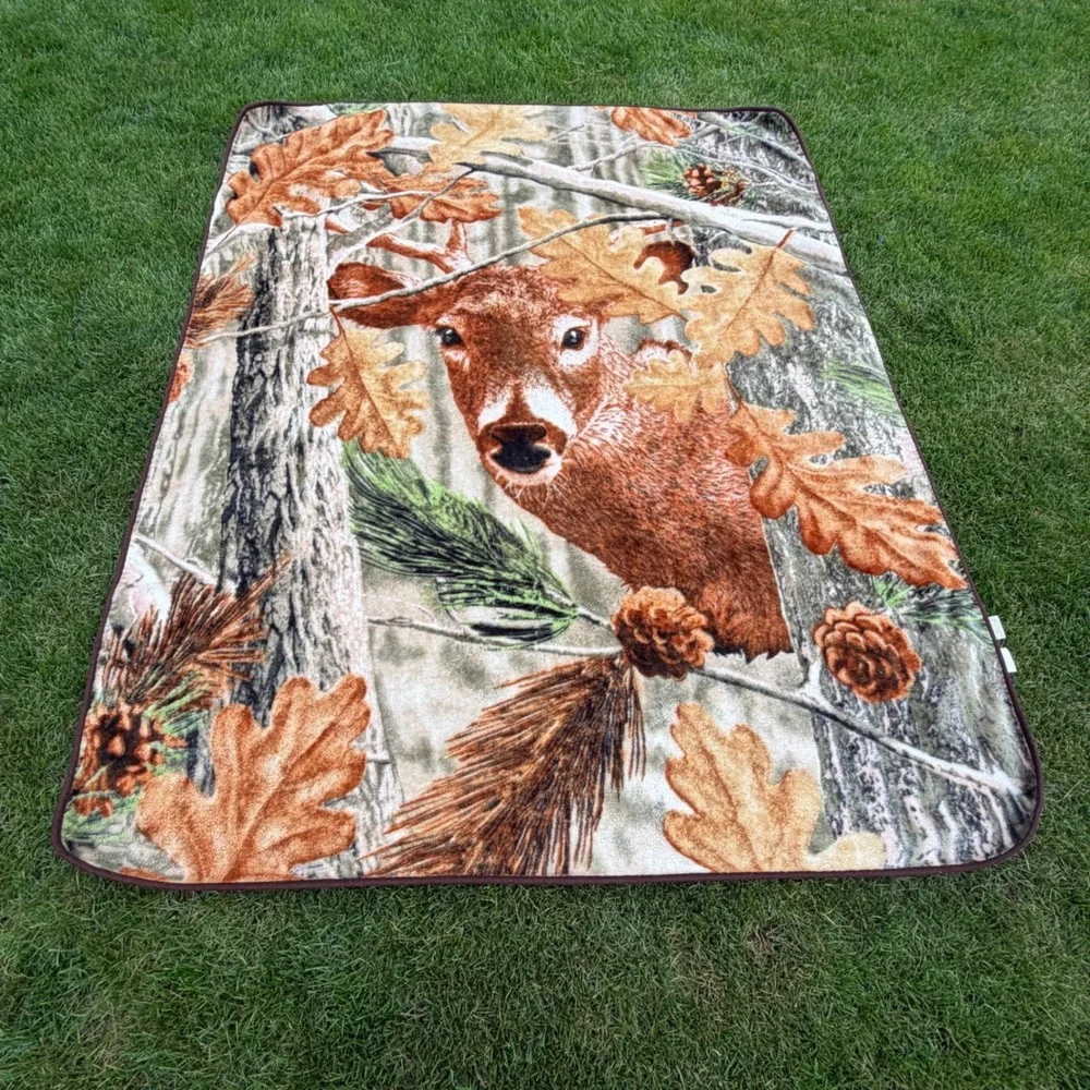 A+ Huntsman Collection Reversible Deer Fleece Blanket Rustic Cabin Lodge 92x77